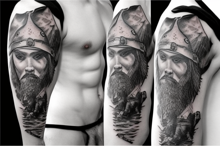 Viking with a bear hide hat tattoo idea