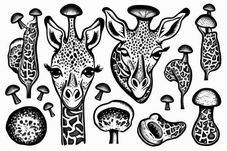 Giraffe with mushrooms growing out of it tattoo idea