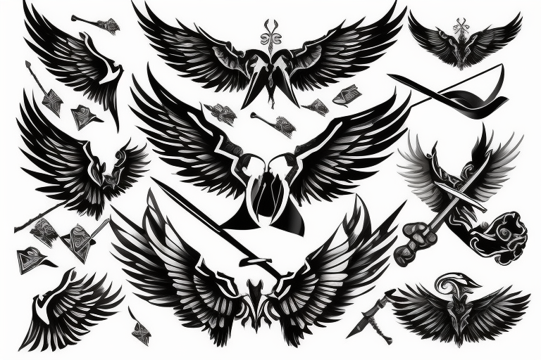 wings with swords tattoo idea