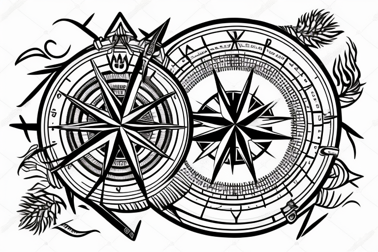 compass with knife tattoo idea