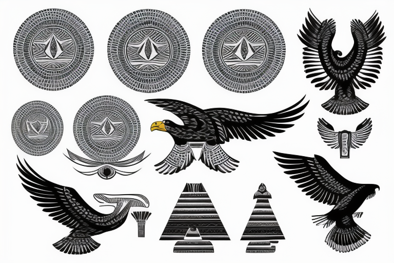 flying eagle symmetrical egyptian tattoo idea
