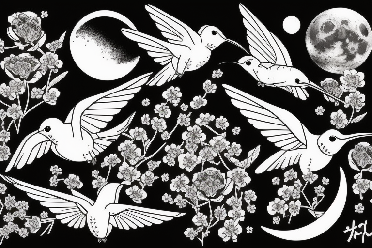 Hummingbird flying in a moon tattoo idea