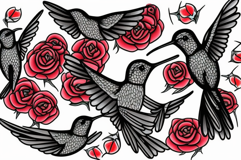 1 Hummingbird on a dying rose tattoo idea