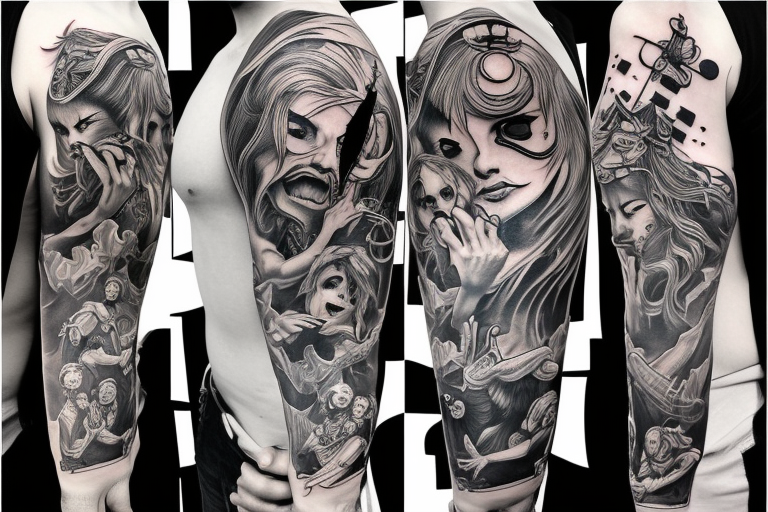 black and grey demon tattoos