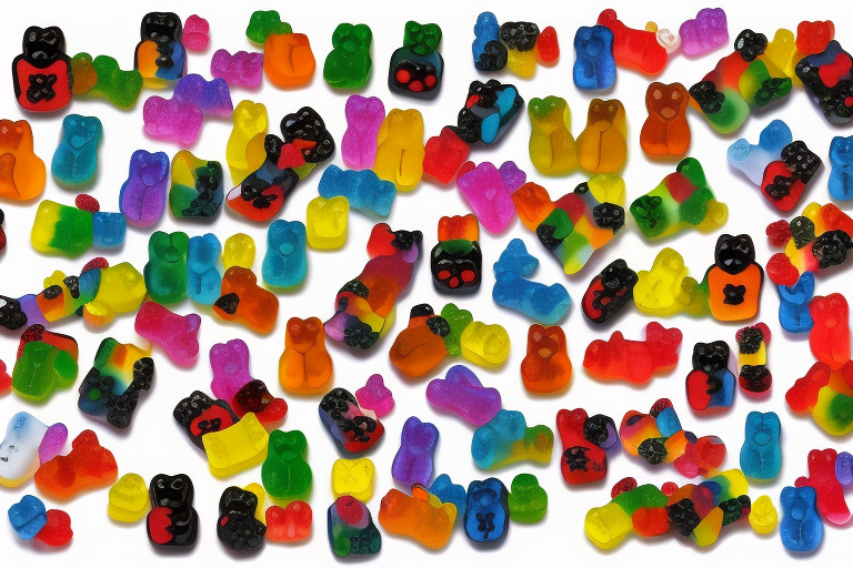 Franken-gummy. Pieces of different colored gummy bears stitched together with rope licorice tattoo idea