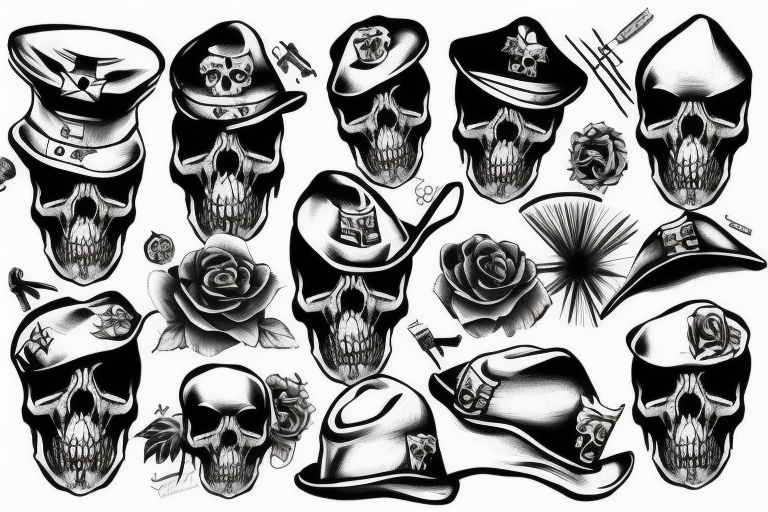 army skull with hat tattoo idea