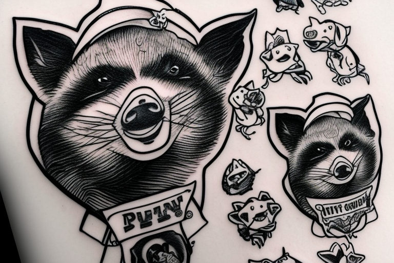 Cowboy raccoon riding a pig tattoo idea