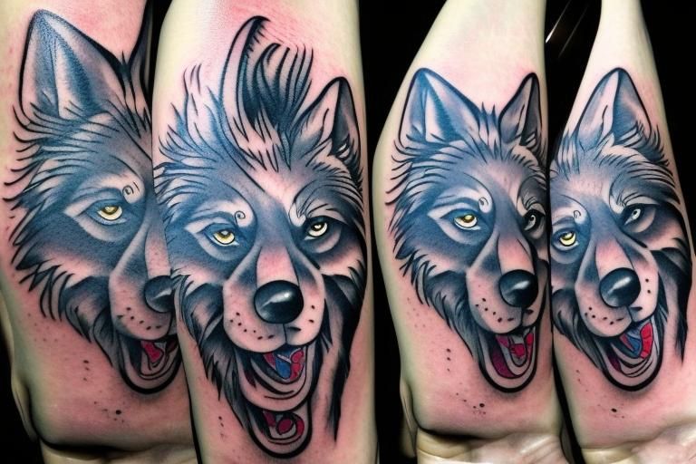 Wolf with blue eye and world being grabbed by hand tattoo idea