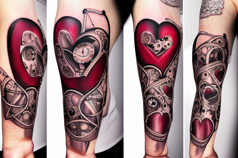 realistic looking heart with clockwork and tears in the skin tattoo idea