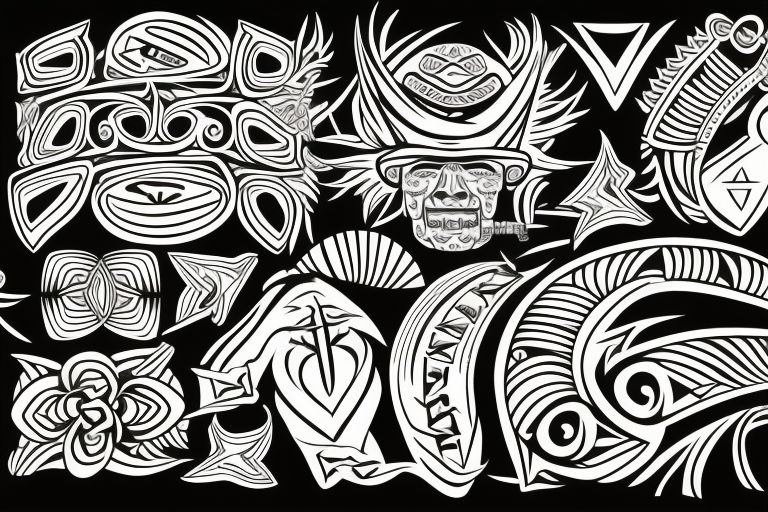 Hawaiian tribal incorporate travel, surf, sunset, longevity, health, and success tattoo idea