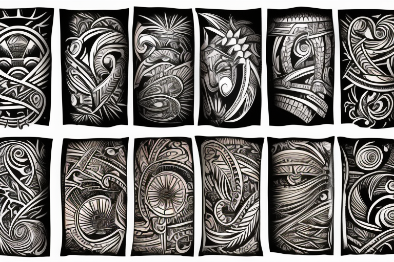 Hawaiian tribal incorporate travel, surf, sunset, longevity, health, and success. 3/4 arm sleeve tattoo idea