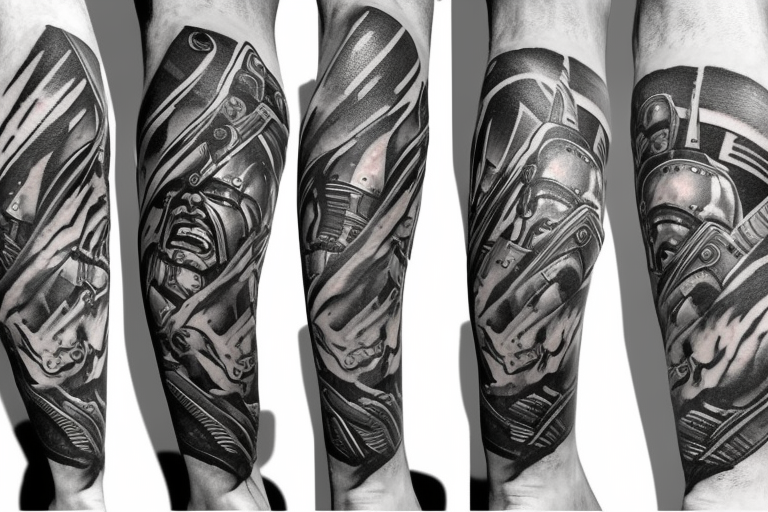 A leg sleeve of a spartan that looks tough tattoo idea