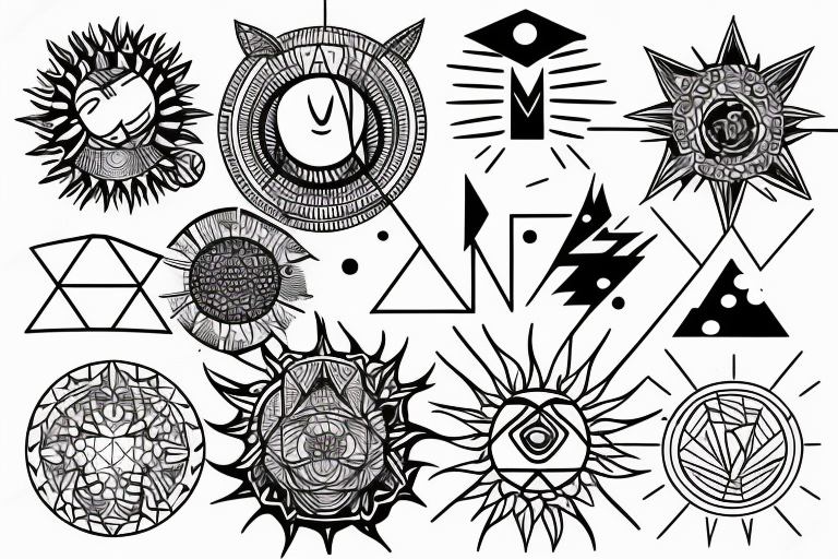 sun with geometric sunbeams tattoo idea