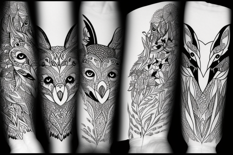owl and fox tattoo idea