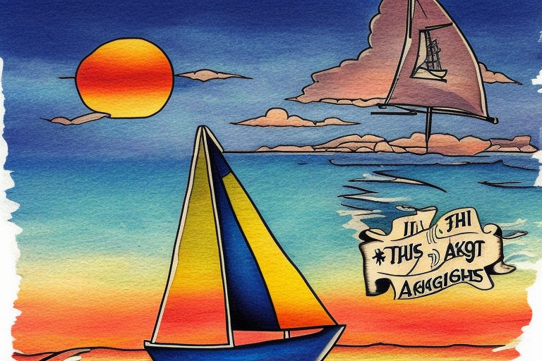 "Sailboat in a Bottle" at sunset with waves, and text: "it's a red sky night" "and I'm quite alright" tattoo idea