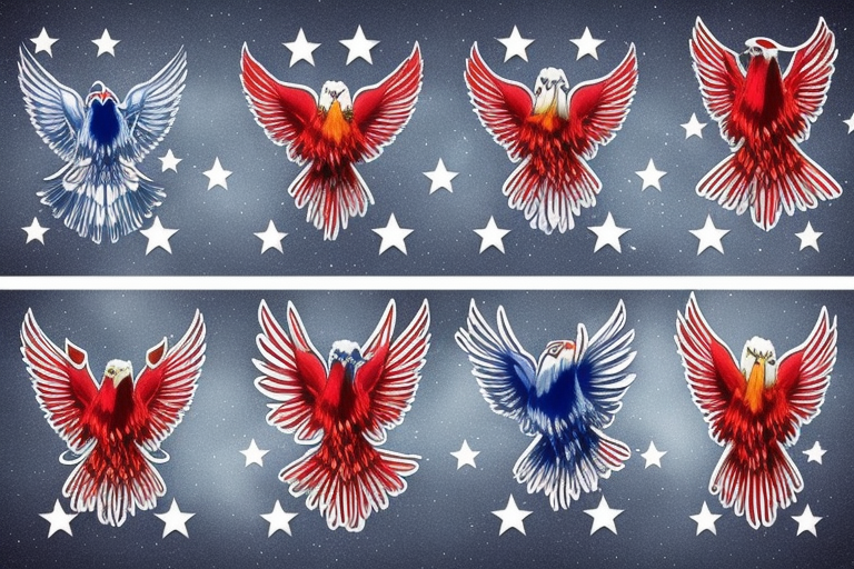 Red white and blue eagle flying in a star filled sky tattoo idea