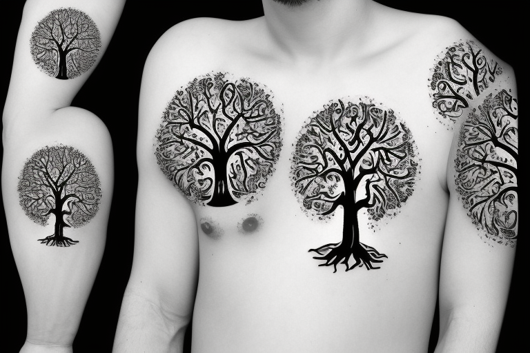 tree of life, family of 4, father, autism, sleeve design tattoo idea
