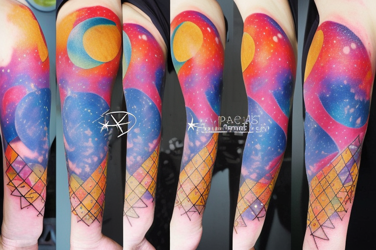 lunar space square compass planets galaxy star super nova color tattoo idea