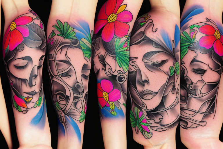 beautiful face and flowers tattoo idea