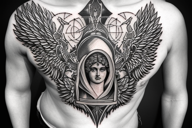 archangel Michael
symmetrical and front on design tattoo idea