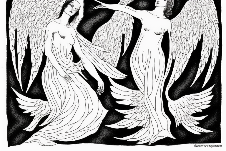 Angel and death reaching out to each other without touching as in Adam's creation painting tattoo idea