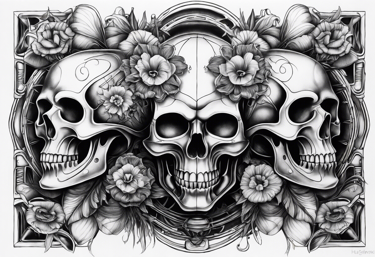 H.R. Giger mean skulls, water flow shapes, geometric shapes, flowers tattoo idea