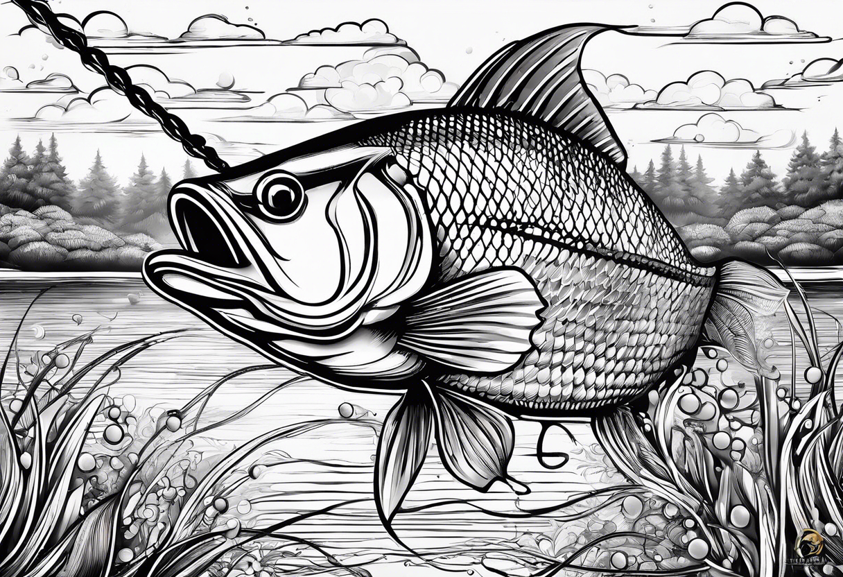 simple fishingrod with the line in water
do not generate a fish no fish skip fish tattoo idea