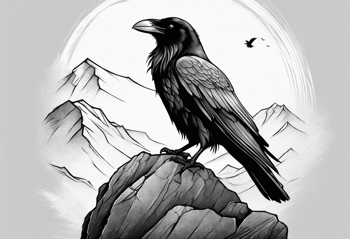 raven perched on rock tattoo idea