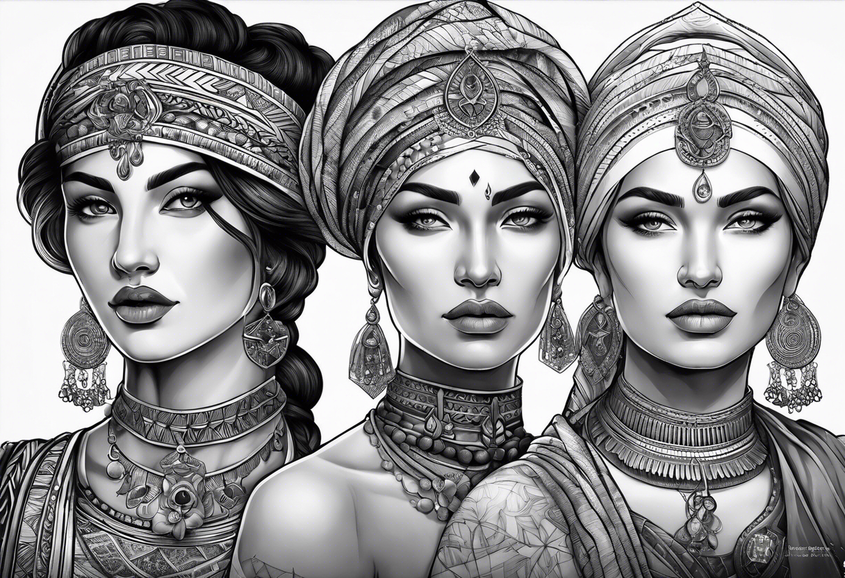 three women, side by side, young, old, middle-aged. women, weavers, godess of desteny. Moirens tattoo idea