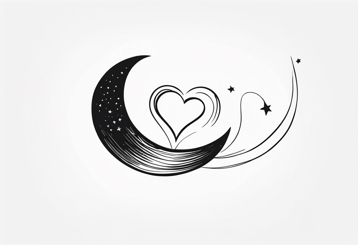 Crescent moon with a love heart inside tattoo idea