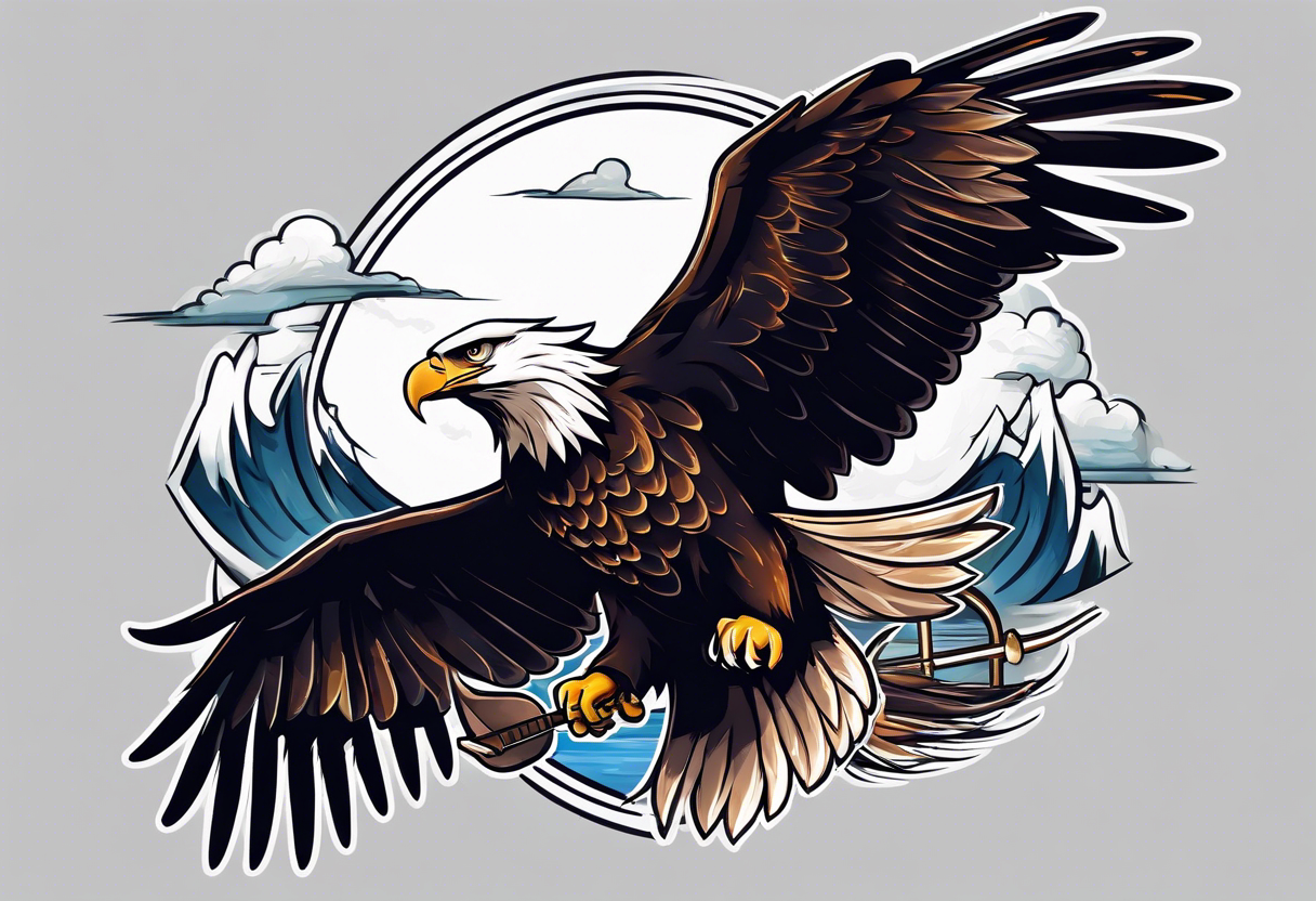 eagle flying with an oar through talons tattoo idea