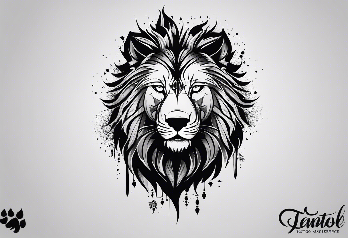 quero uma tatuagem de um lobo feroz e um leão feroz na selva em lados opostos caminhando em direção a uma arvore de prosperidade metaforica tattoo idea