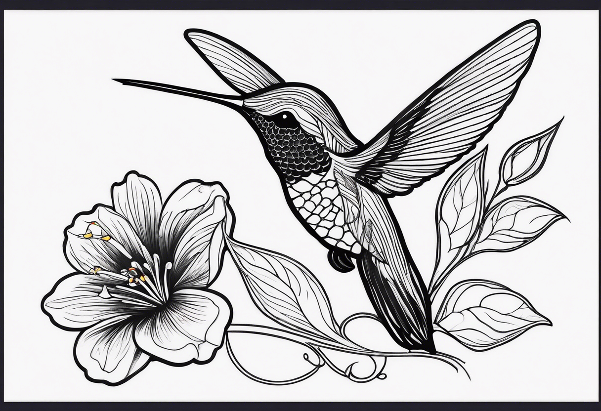 Humming bird and a single flower tattoo idea