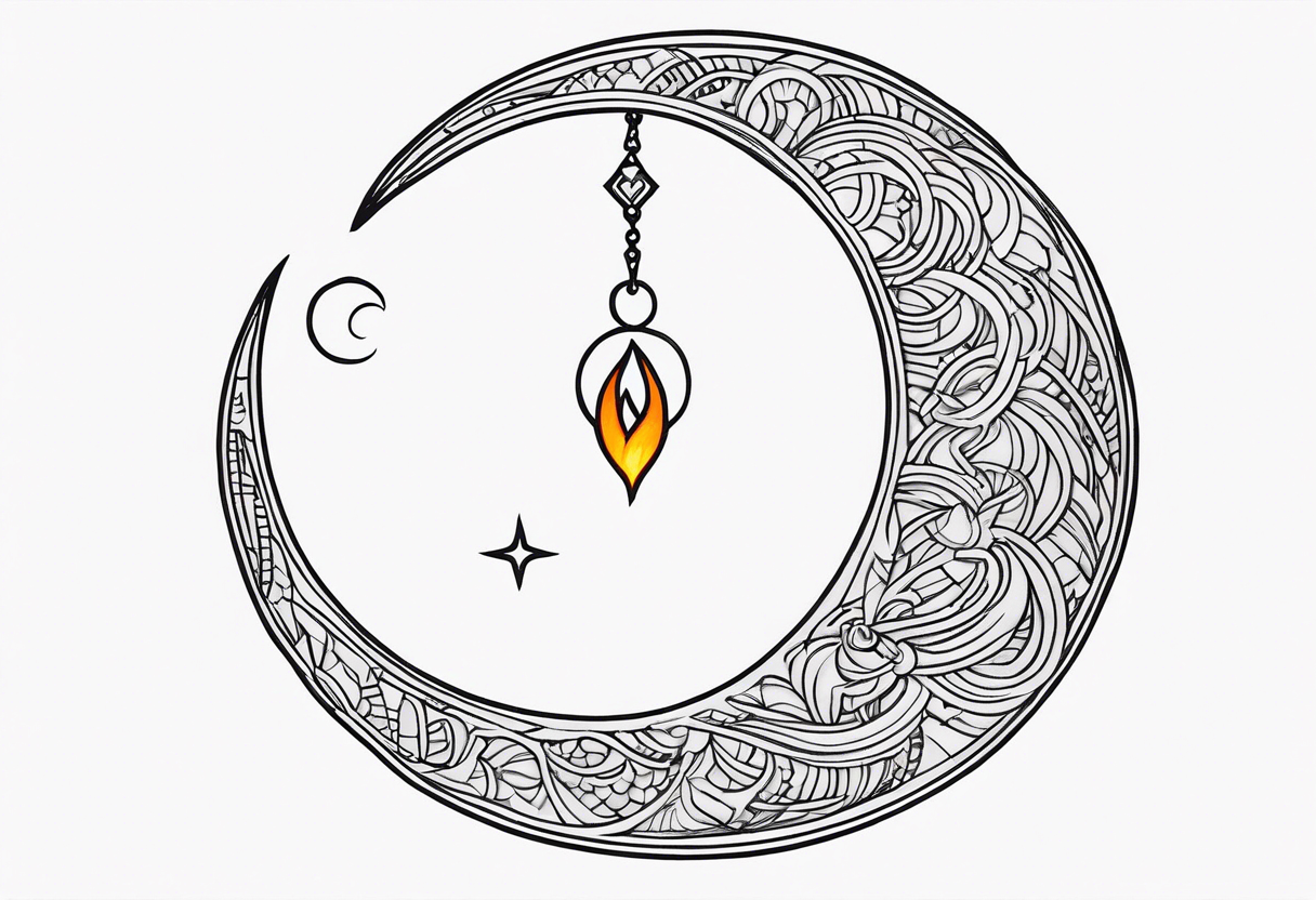 sacred crescent moon 
glyph 
fire 
celestial tattoo idea