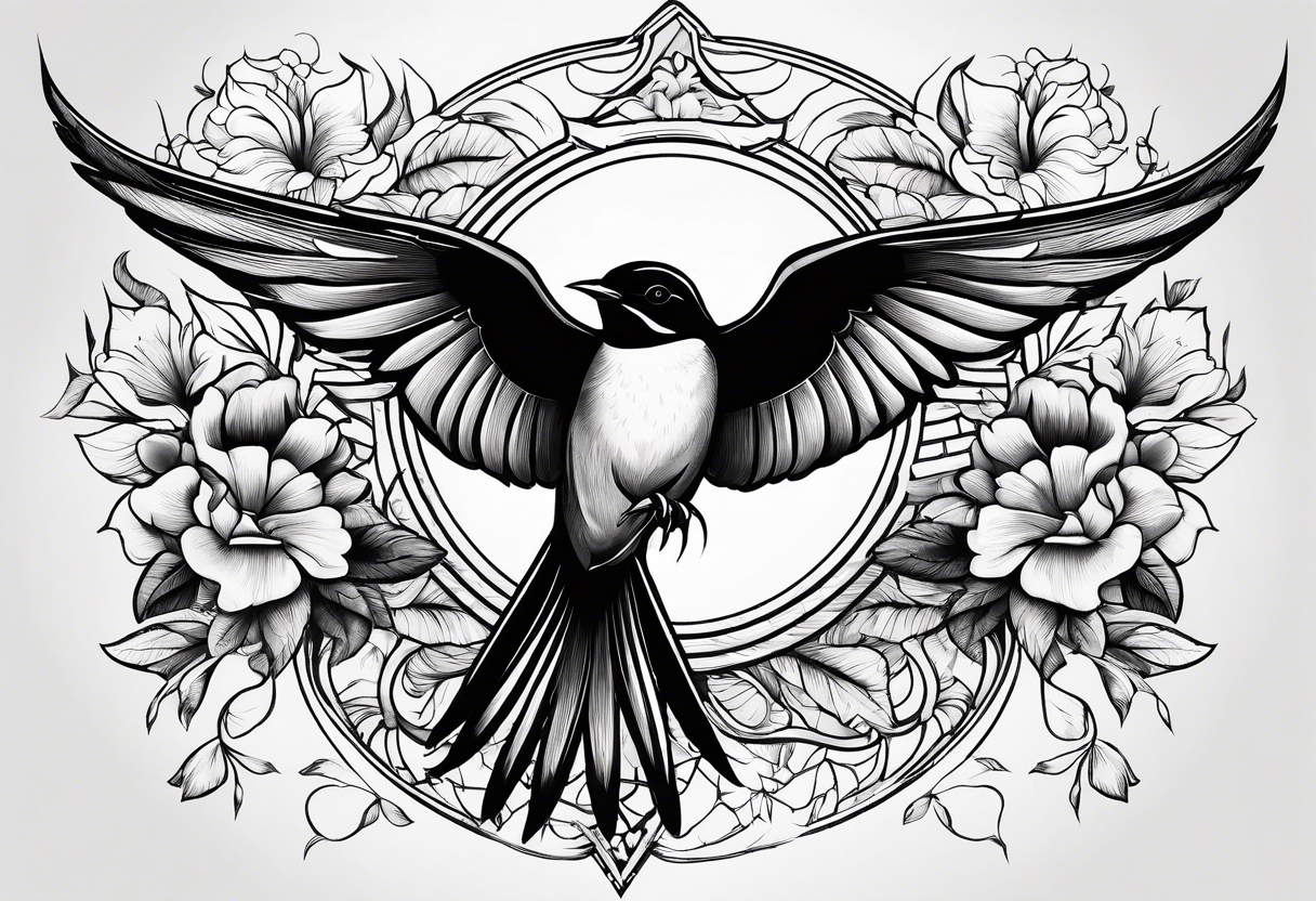 swallows with architectural elements and a floral or botanical design tattoo idea