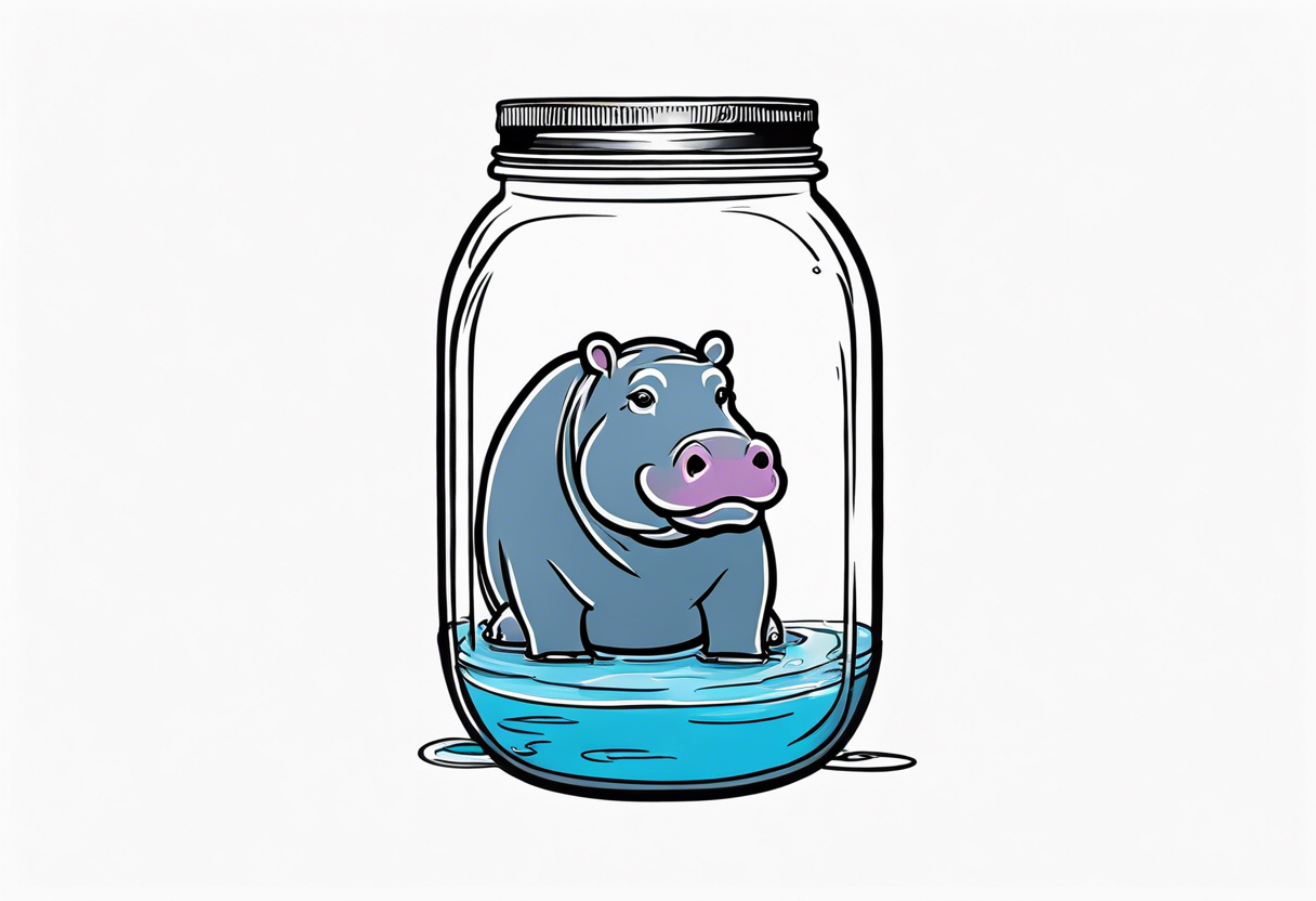 Hippo floating in a Mason jar filled with water tattoo idea