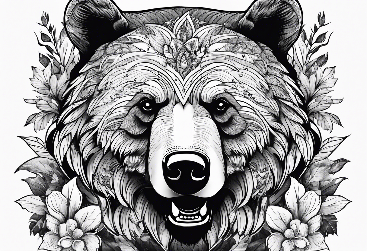 one bear roaring second bear normal 
flowers leaves tattoo idea