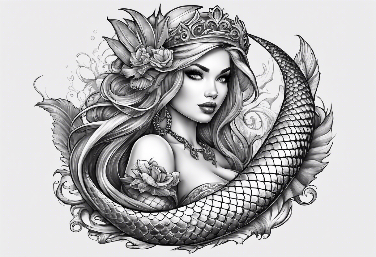 Mermaid with an alligator tail wrapped around a dagger tattoo idea