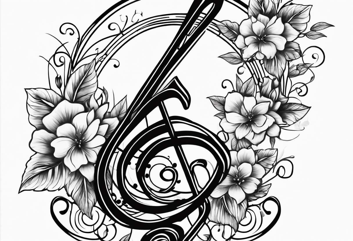 Treble clef, flowers tattoo idea