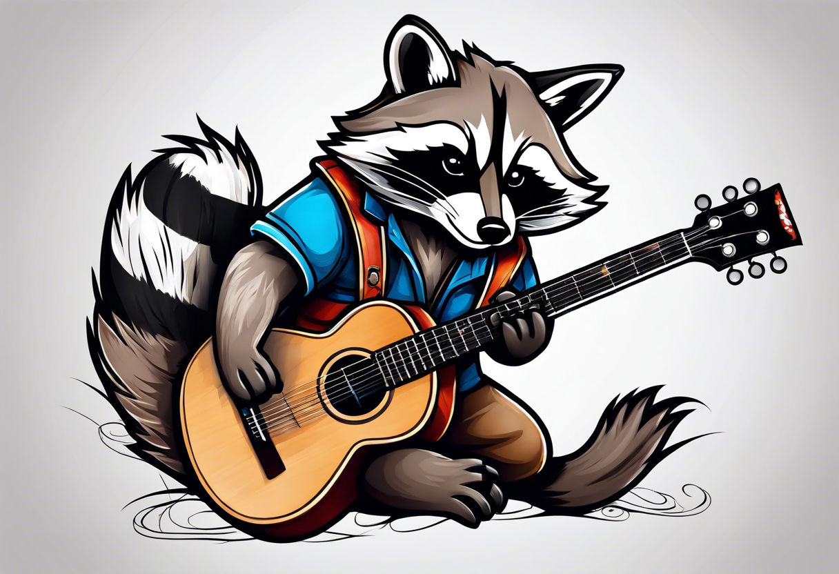 racoon playing guitar tattoo idea