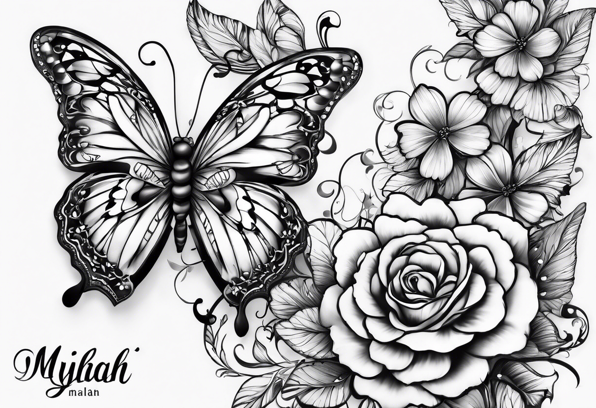 MyLiah name with butterflies tattoo idea