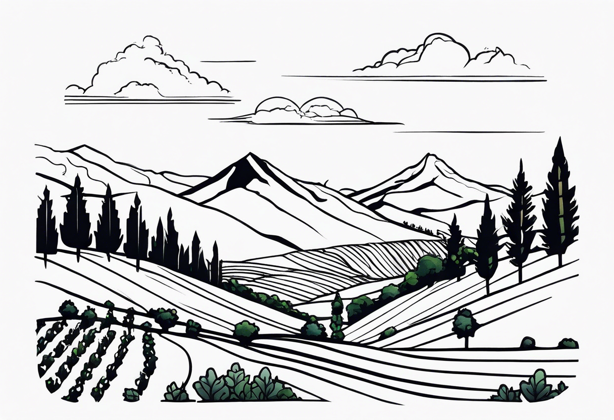 landscape vineyards to forests to mountains tattoo idea