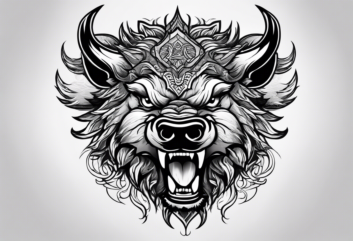 face angry boar tattoo idea