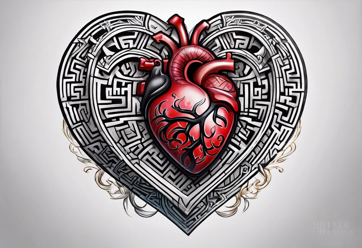 real heart with a maze inside tattoo idea