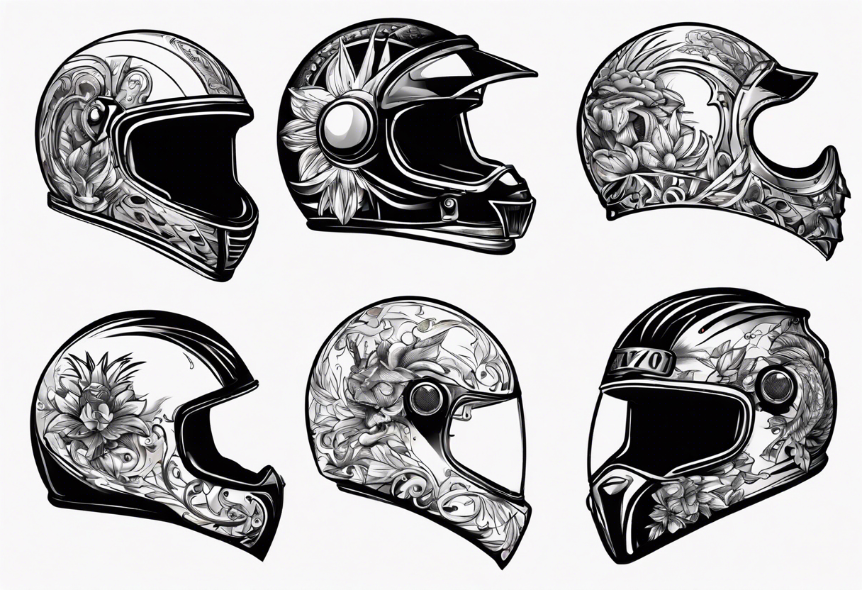 motorbike helmet with a crown on top tattoo idea