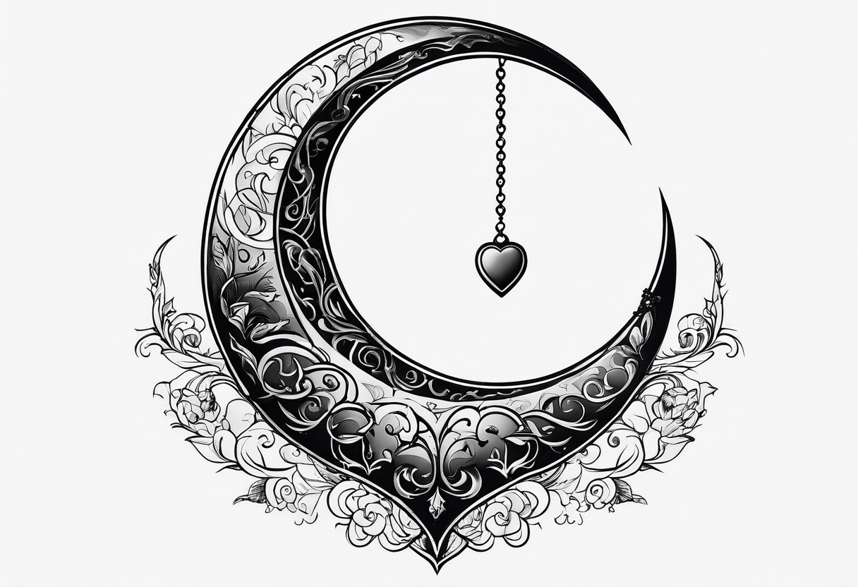 Crescent moon with a love heart inside tattoo idea