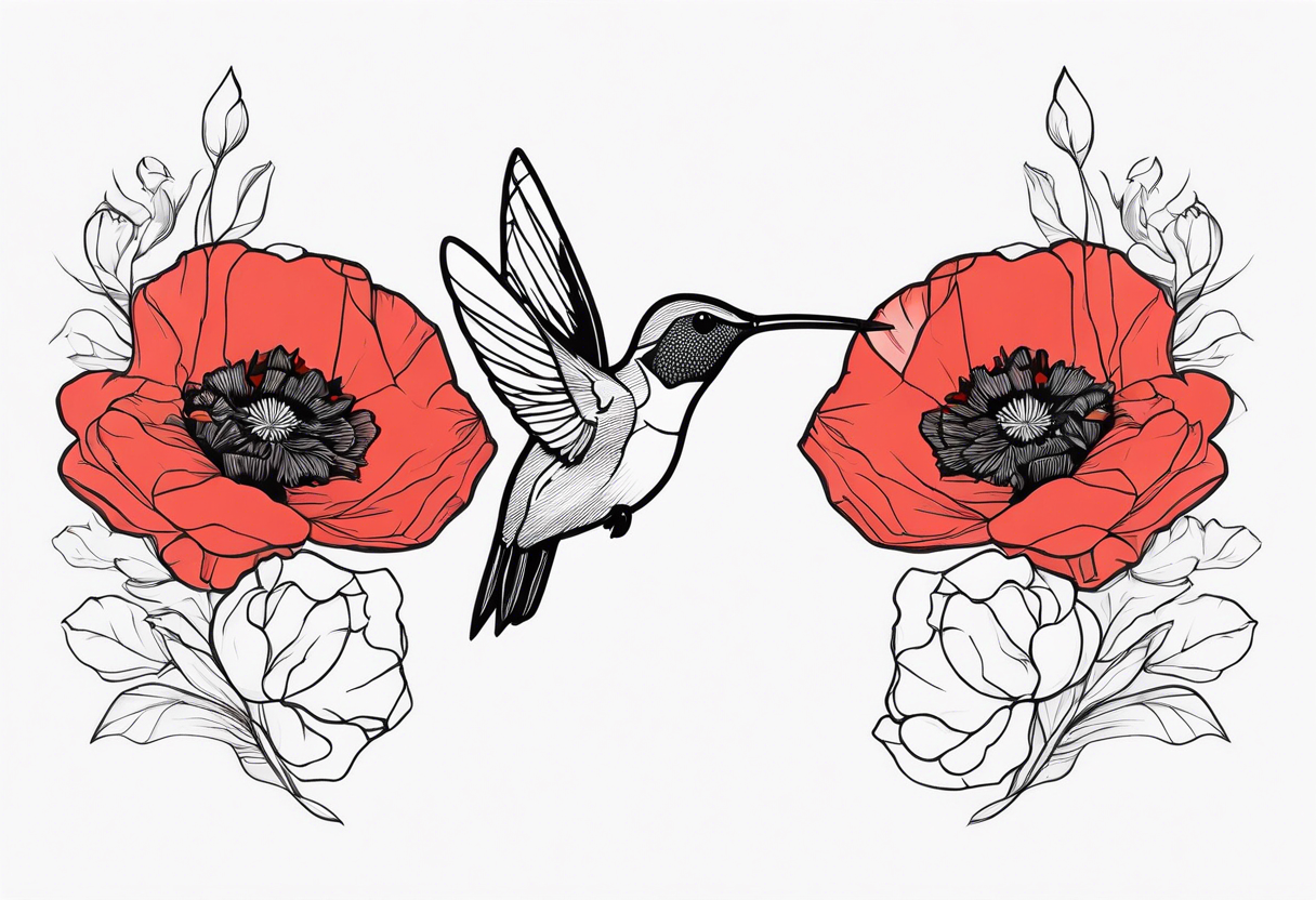 hummingbirds with red poppies tattoo idea