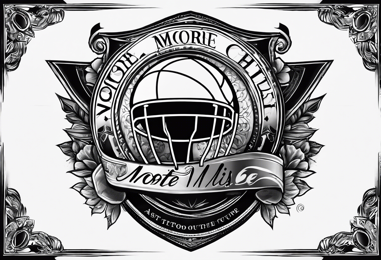 A thigh tattoo of the name Moore and also says from the past we rise to our future somehow tie a small basketball into it tattoo idea