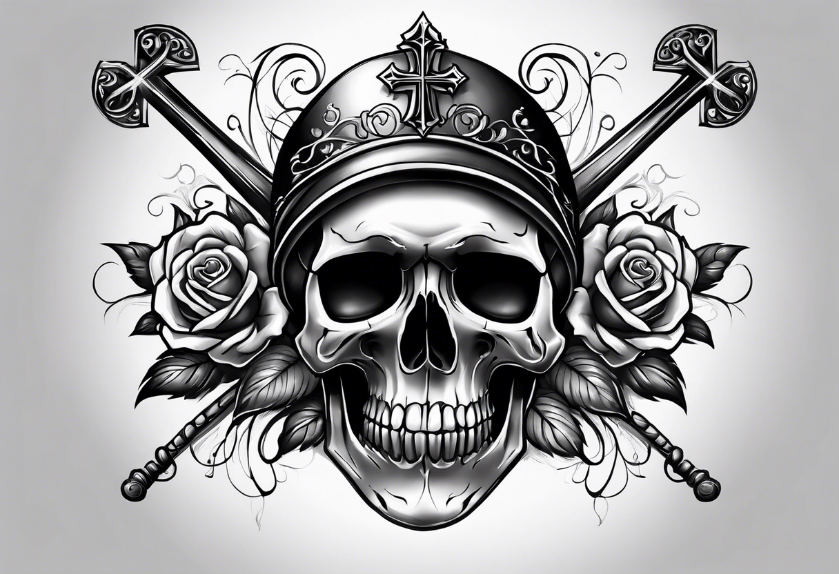 cross on top of a skull tattoo idea