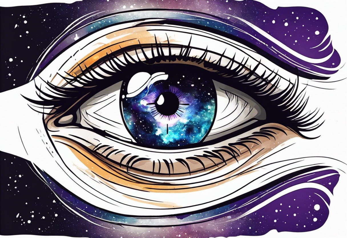 men's eye with universe reflection in the iris tattoo idea